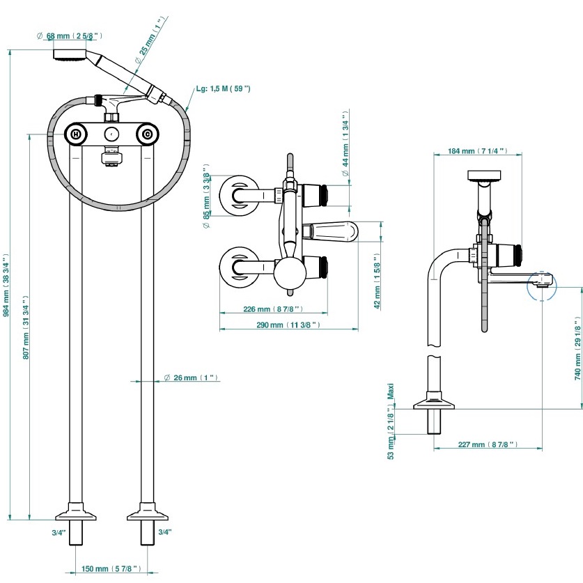 Смеситель для ванны напольный THG Corvair U8D-H62-13CS (розовое золото), с изливом