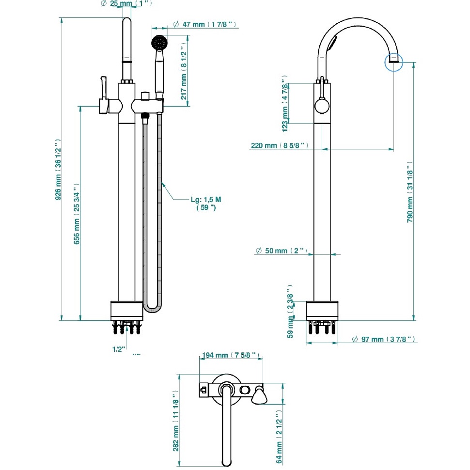 Смеситель для ванны напольный THG Hamptons G4R-A02-6508S (хром)