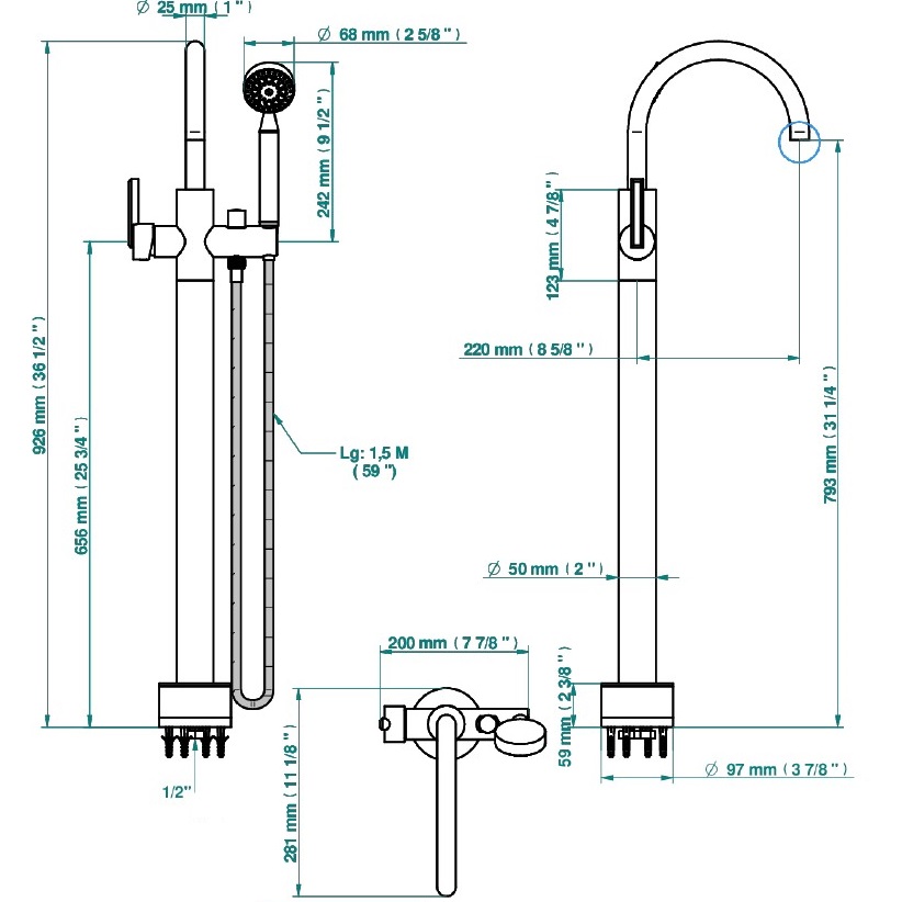 Смеситель для ванны напольный THG Les Ondes G8B-С01-6508S (никель)