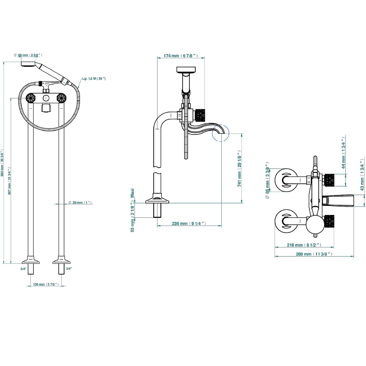 Смеситель для ванны напольный THG Nihal Porcelaine Ivoire U2N-A02-13CS (хром, айвори)