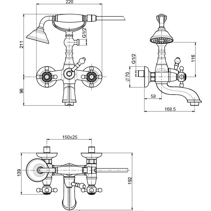 Смеситель для ванны настенный Fima Carlo Frattini Elizabeth F5084CR (хром), с изливом