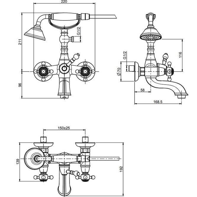 Смеситель для ванны настенный Fima Carlo Frattini Elizabeth F5084OR (золотой), с изливом