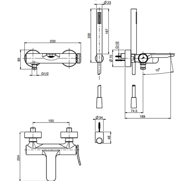 Смеситель для ванны настенный Fima Carlo Frattini Flo F3804OR (золотой), с изливом