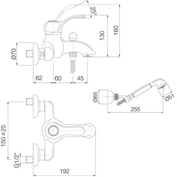 Смеситель для ванны настенный Fima Carlo Frattini Lamp F3304CR (хром), с изливом, душевым комплектом