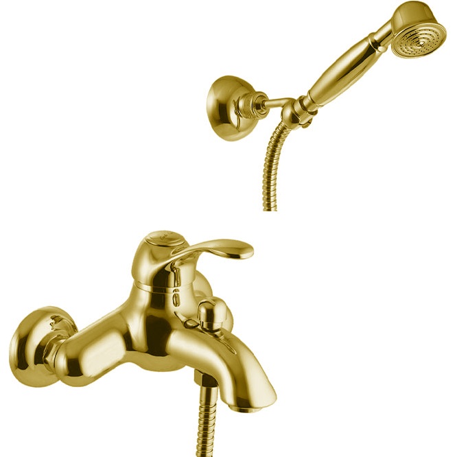 Смеситель для ванны настенный Fima Carlo Frattini Lamp F3304OR (золотой), с изливом, душевым комплектом