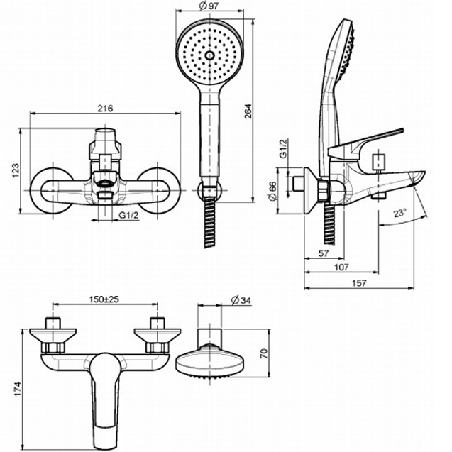 Смеситель для ванны и душа Fima Carlo Frattini Serie 4 F3764CR (хром), с изливом