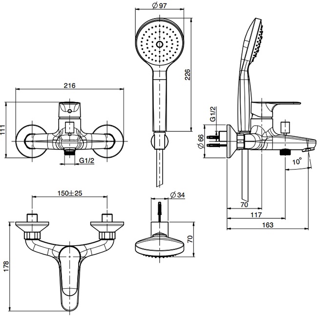 Смеситель для ванны настенный Fima Carlo Frattini Serie F3834CR (хром), с изливом