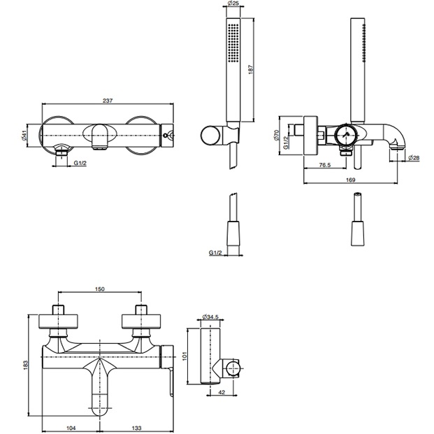Смеситель для ванны настенный Fima Carlo Frattini Snap F3114NS (черный матовый), с изливом