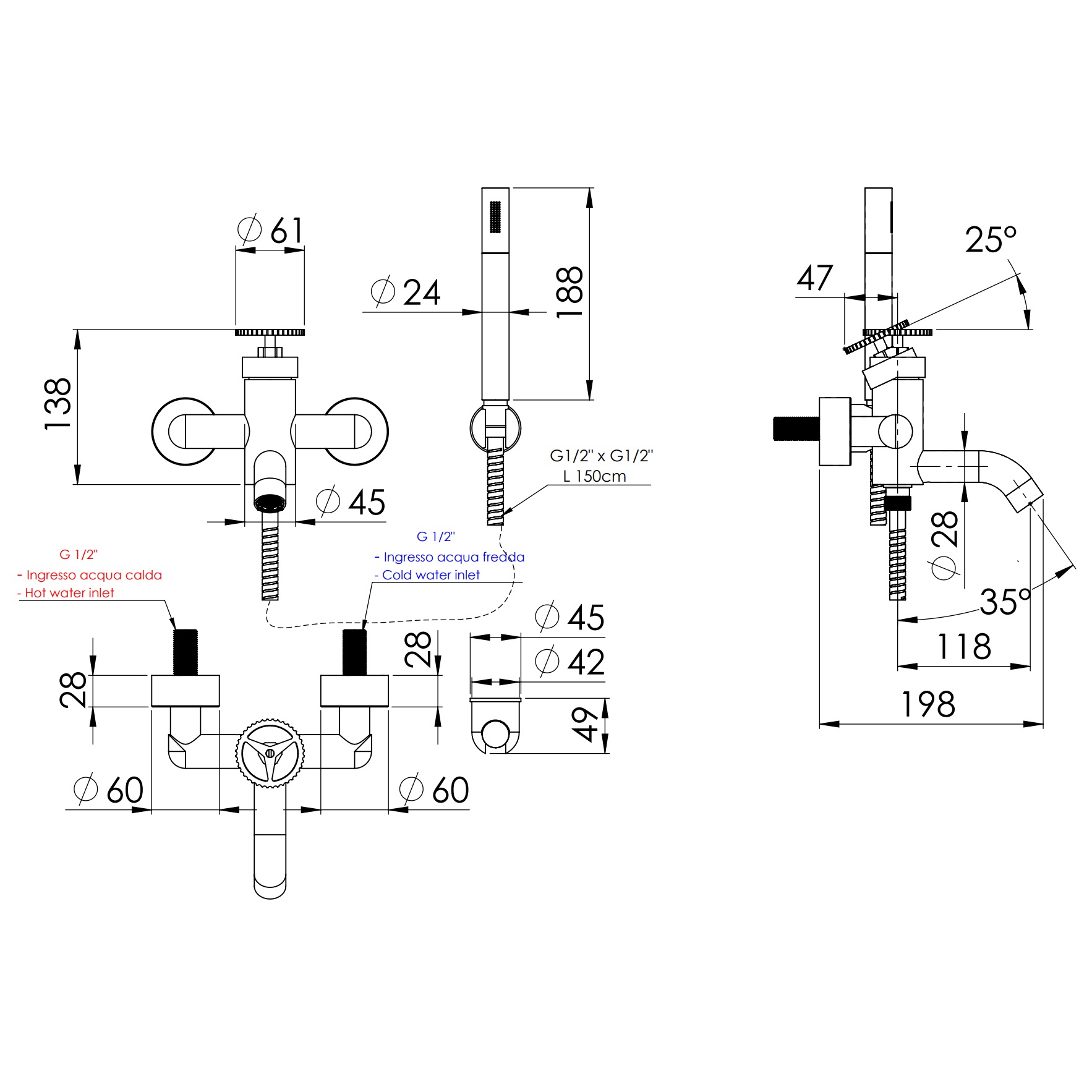 Смеситель для ванны настенный Remer Chrono CH02BO (белый матовый), с изливом