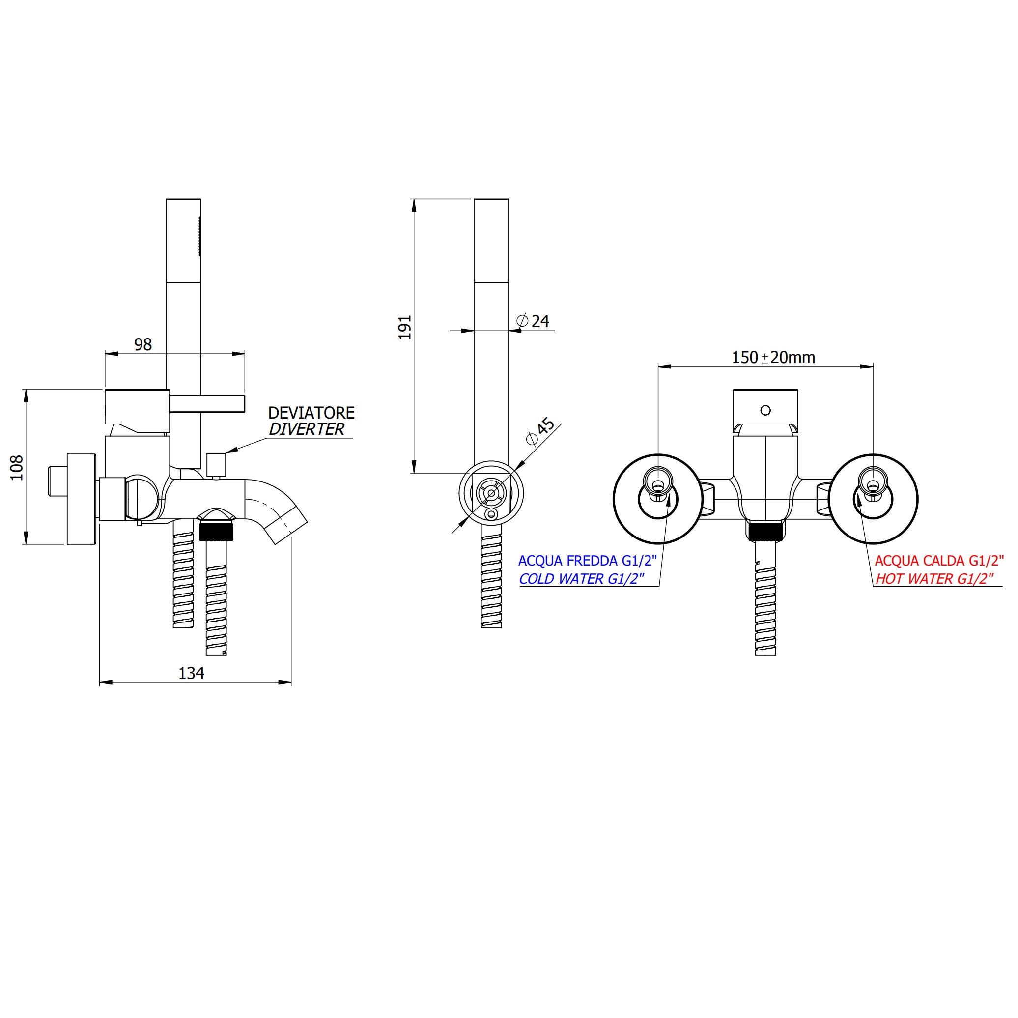Смеситель для ванны настенный Remer Metrica MC02BO (белый матовый), с изливом