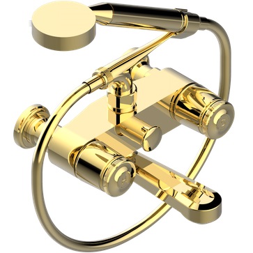 Смеситель для ванны настенный THG Corvair U8D-F01-13B (золотой), с ручным душем и шлангом