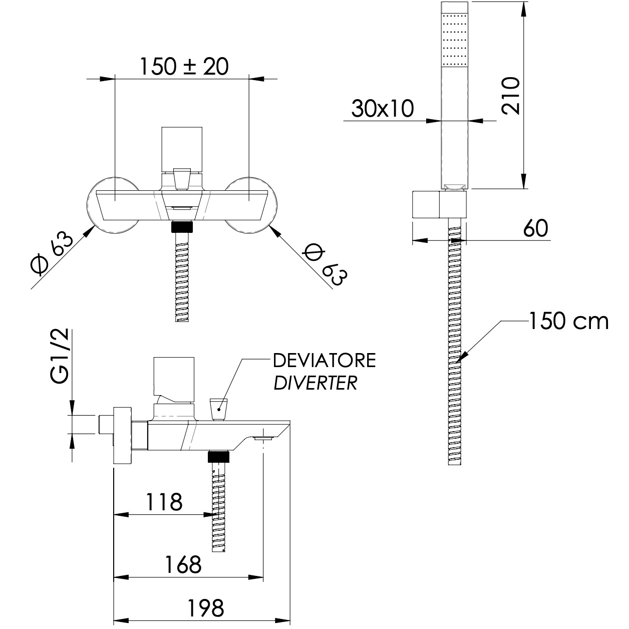 Смеситель для ванны Remer Edge EG502CFP (черный брашированный хром)