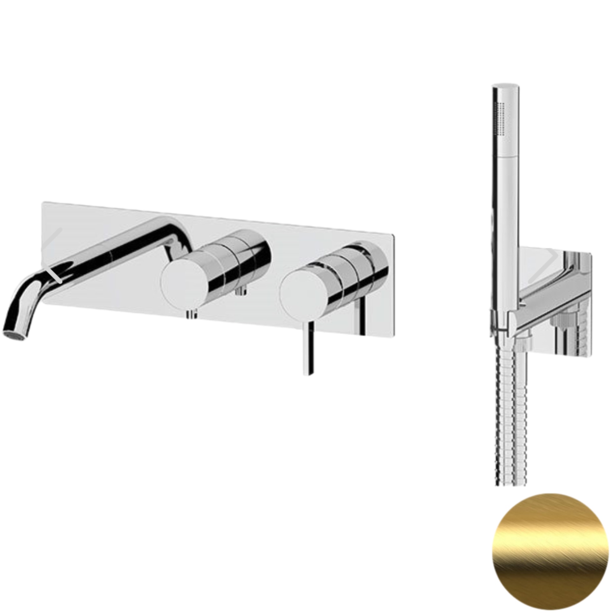 Смеситель для ванны скрытого монтажа Remer Metrica MC53D2BG (золото брашированное), с изливом