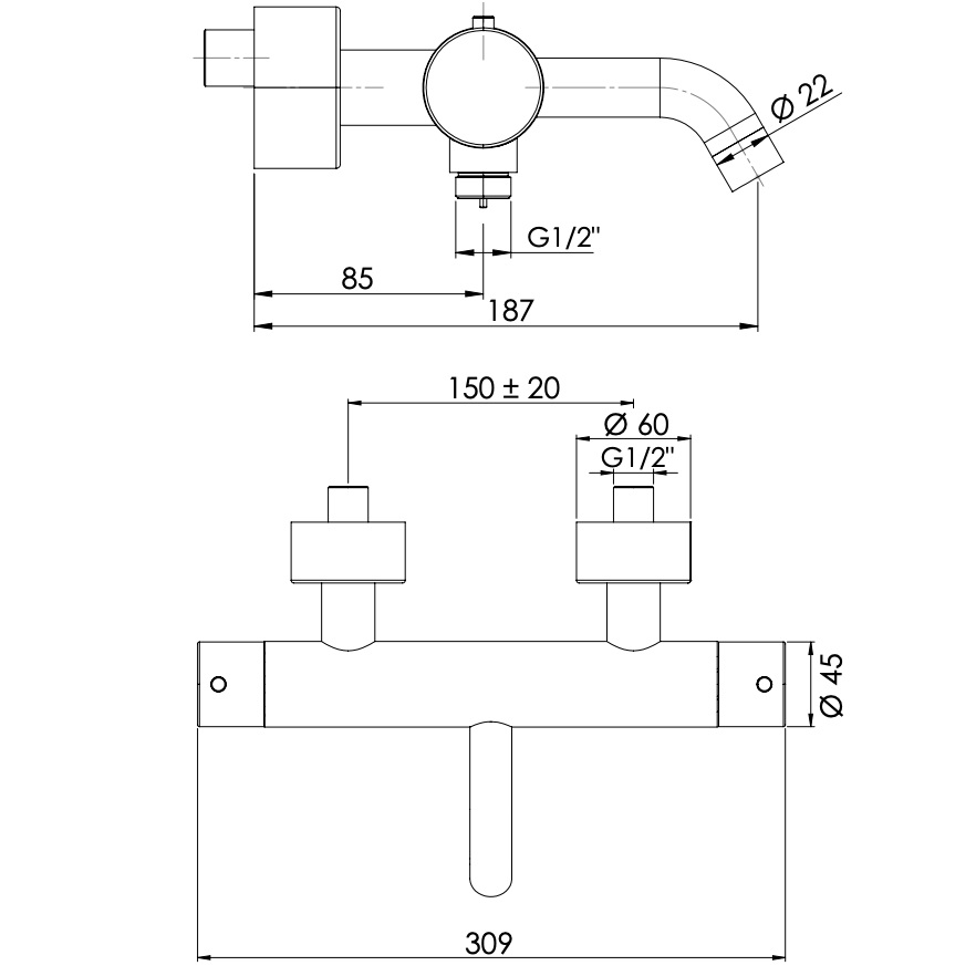 Смеситель для ванны Remer X Style Inox SSXT05 (сталь), с термостатом 