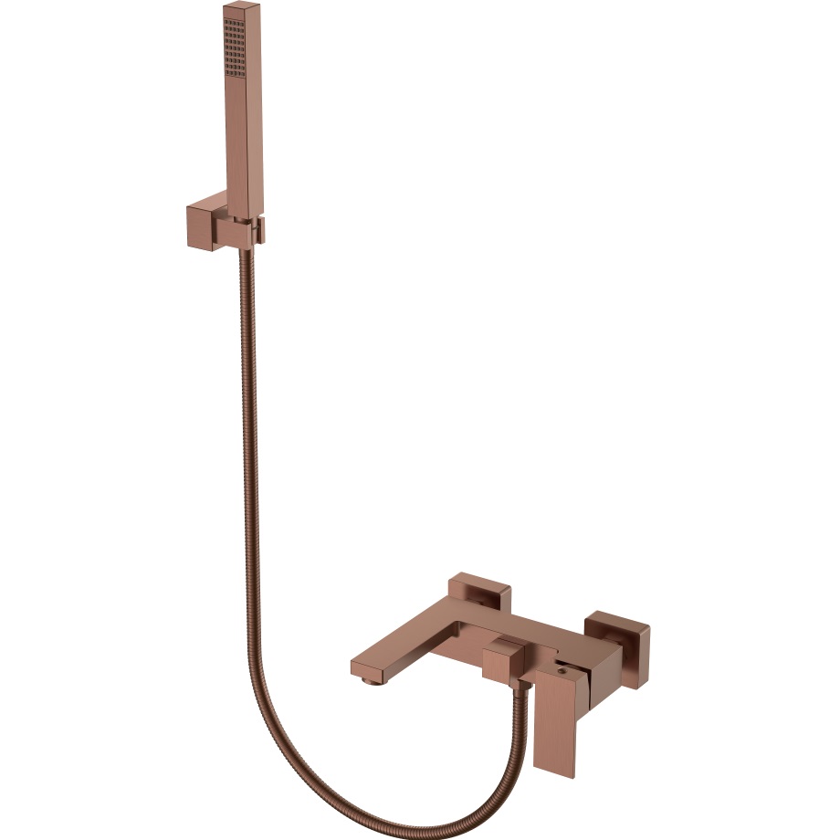 Смеситель для ванны с ручным душем Boheme Qubic 473-BRB (бронза брашированная), с изливом
