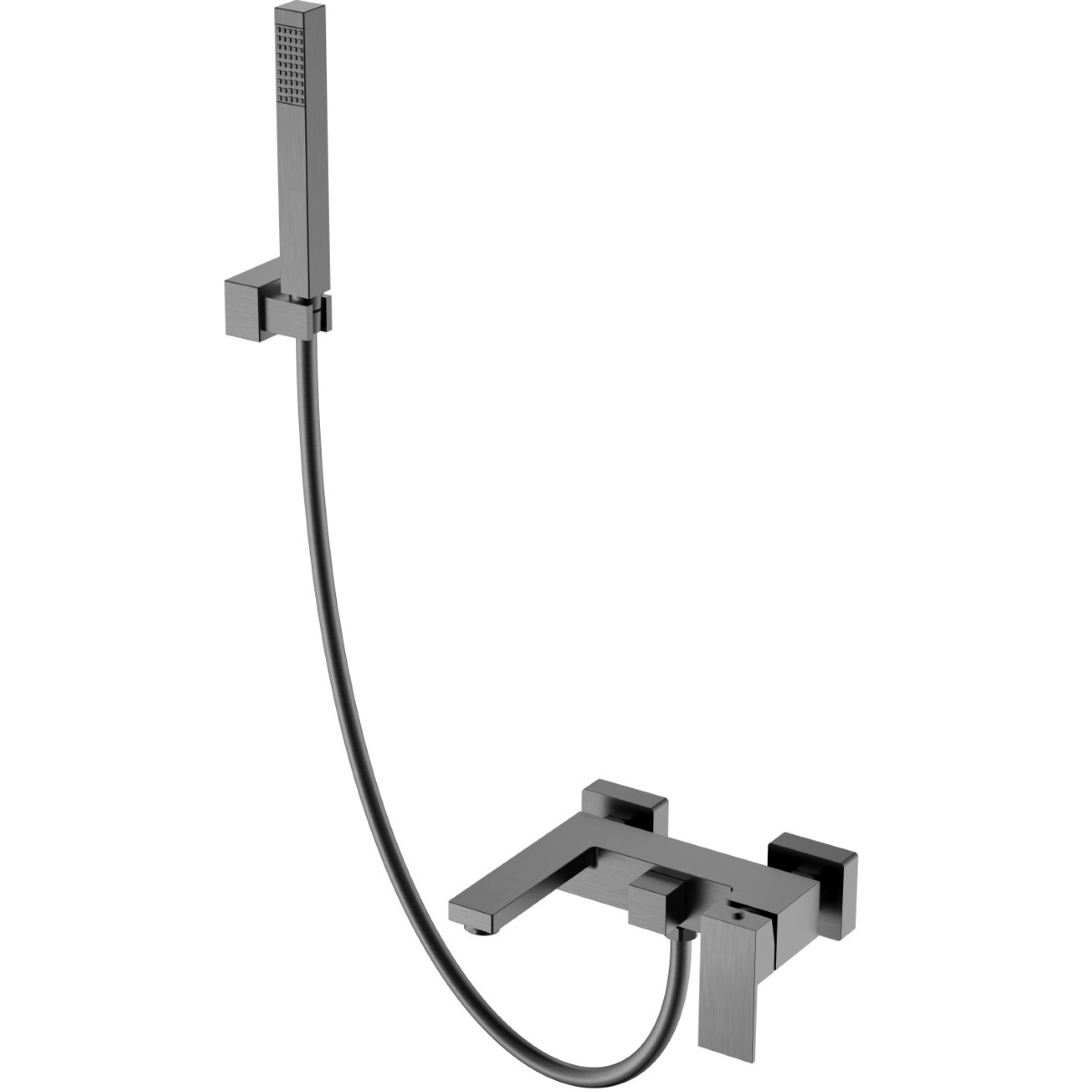 Смеситель для ванны с ручным душем Boheme Qubic 473-GM (оружейный металл), с изливом