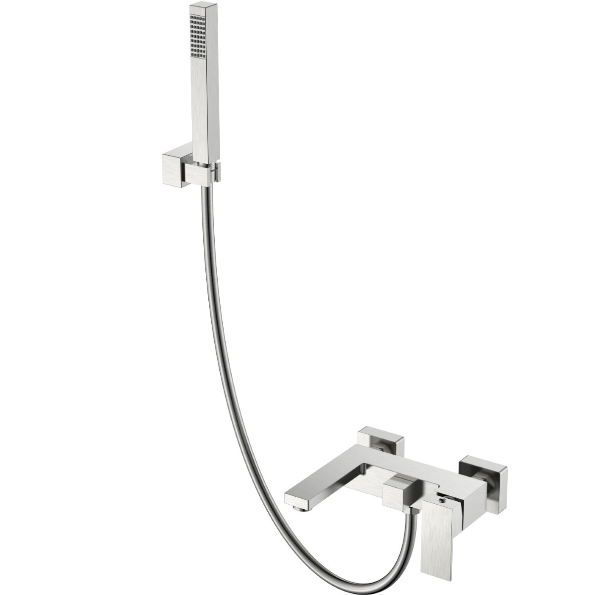 Смеситель для ванны с ручным душем Boheme Qubic 473-NB (никель брашированный), с изливом