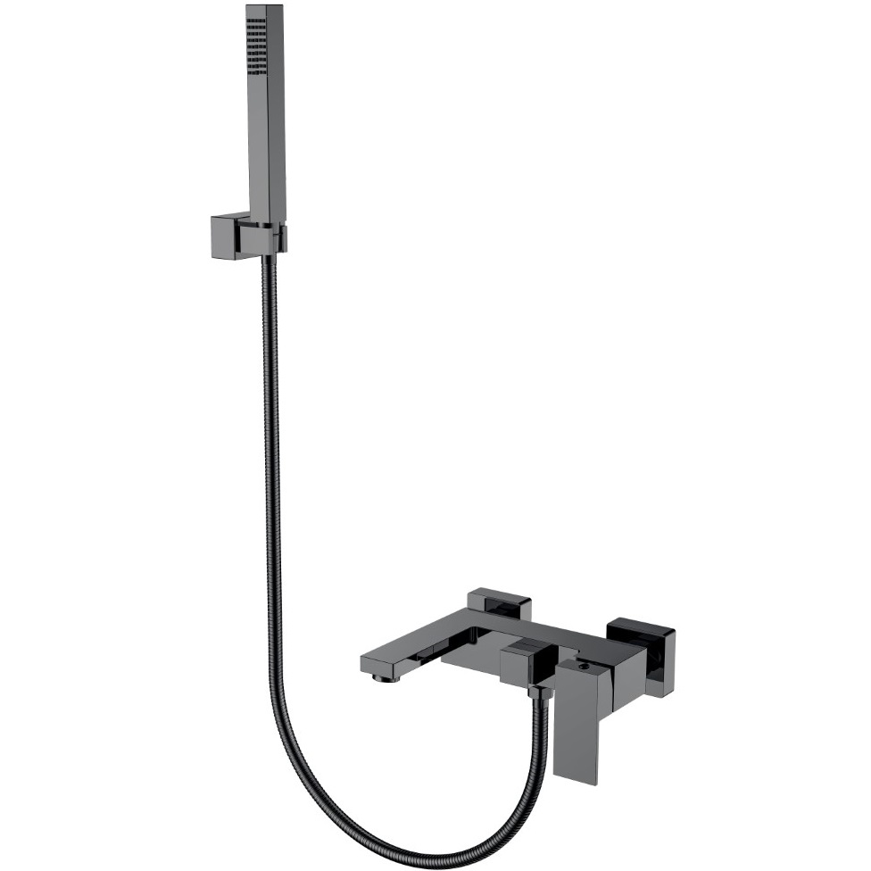 Смеситель для ванны с ручным душем Boheme Qubic 473-SGM (оружейный металл глянцевый), с изливом