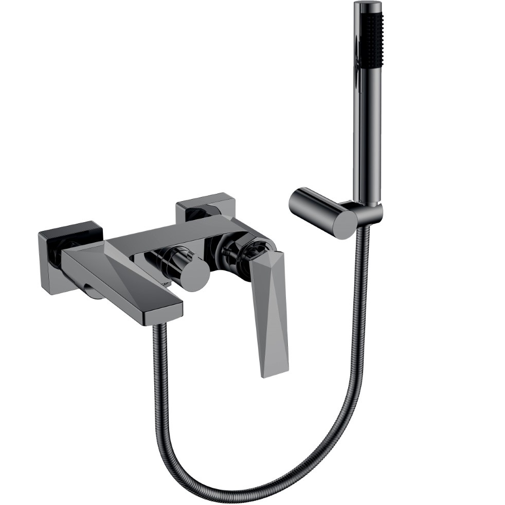 Смеситель для ванны с ручным душем Boheme Venturo 373-SGM (оружейный металл глянцевый), с изливом