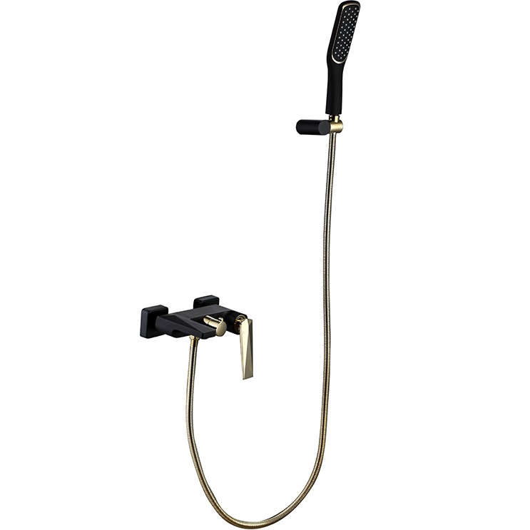 Смеситель для ванны с ручным душем Boheme Venturo 383-B (золотой, черный матовый), с изливом