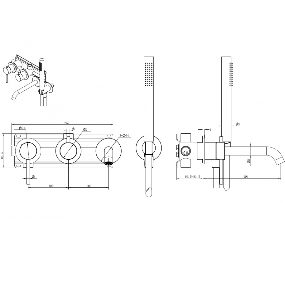 Смеситель для ванны скрытого монтажа Abber Wasser Kreis 316 AF8130BST (сталь брашированная)