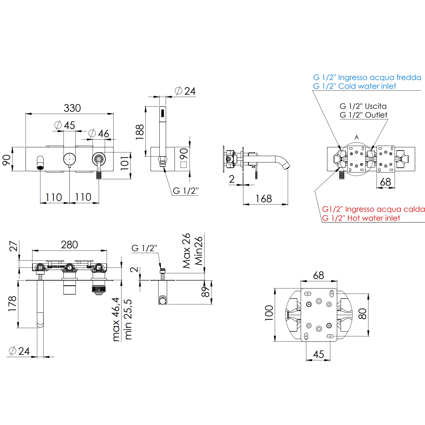 Смеситель для ванны скрытого монтажа Remer Atelier AL53D2XV (сталь)