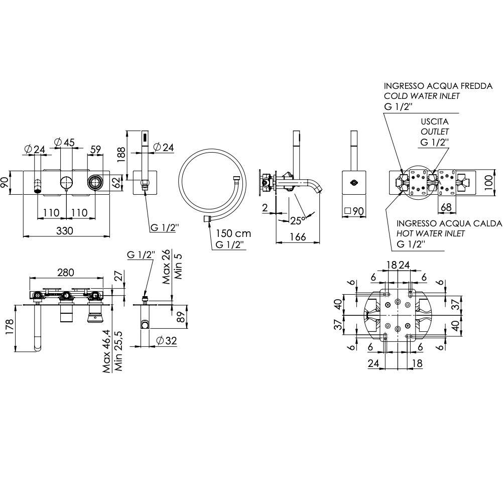 Смеситель для ванны скрытого монтажа Remer Element ET53D2 (хром)