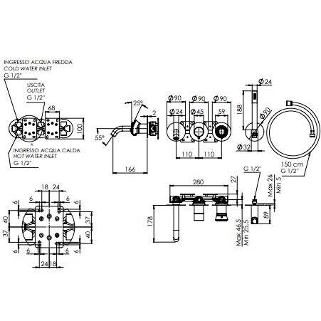 Смеситель для ванны скрытого монтажа Remer Element ET53D2P (хром)
