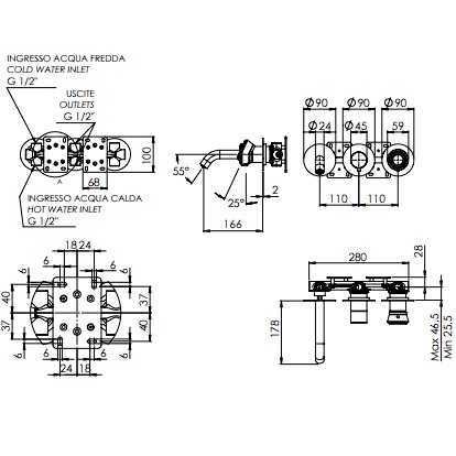 Смеситель для ванны скрытого монтажа Remer Element ET54D3P (хром)