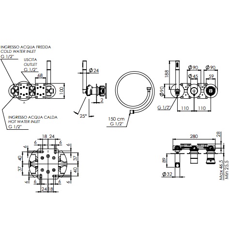 Смеситель для ванны скрытого монтажа Remer Element ET97D2P (хром)