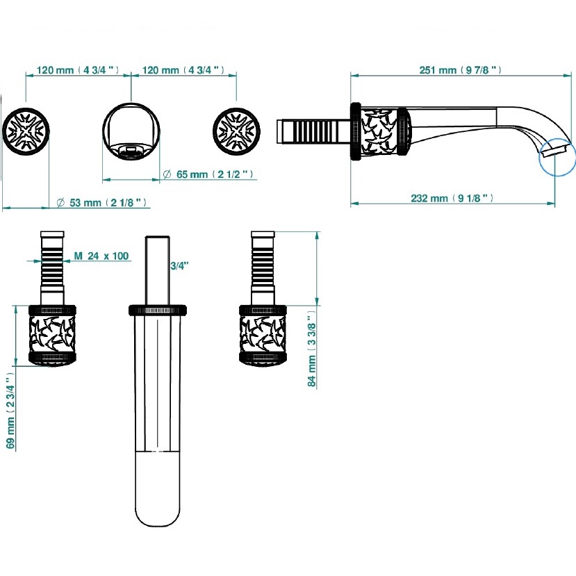 Смеситель для ванны скрытого монтажа THG Hirondelles A4J-H66-41SGB (амбра, прозрачный)