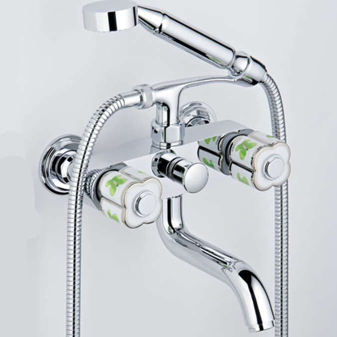 Смеситель для ванны THG Capucine Vert Decor Platine A7E-A02-13B (хром, зеленый, белый), с ручным душем