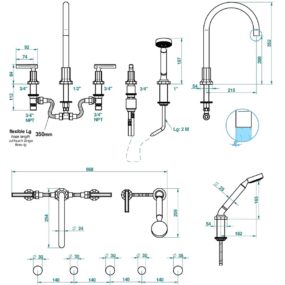 Смеситель на борт ванны THG Les Ondes G8B-С01-1132SG (никель), с изливом