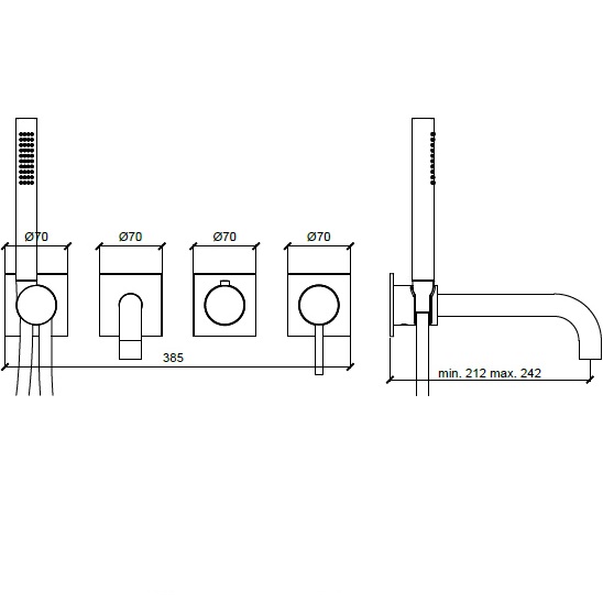 Смеситель для ванны встраиваемый Almar E180193.GM (оружейный металл брашированный PVD), с изливом
