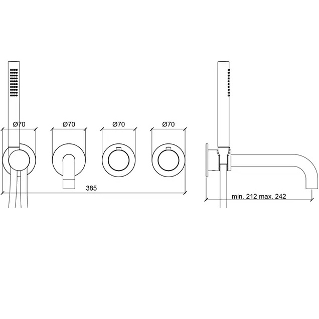 Смеситель для ванны встраиваемый Almar Modular E180135.AB (черный), с термостатом, с изливом