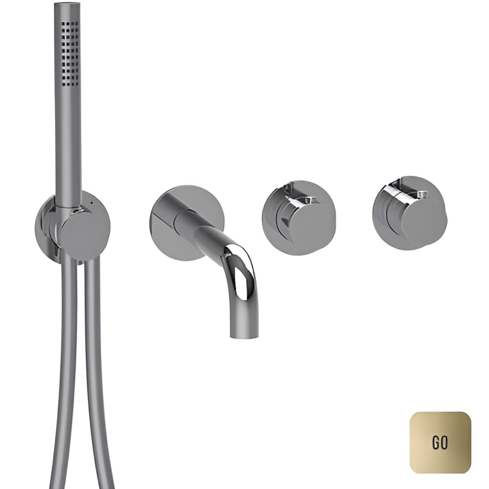 Смеситель для ванны встраиваемый Almar Modular E180135.GO (золотой), с термостатом, с изливом