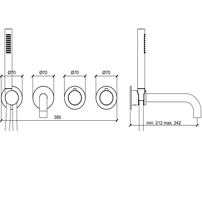 Смеситель для ванны встраиваемый Almar Modular E180135.GO (золотой), с термостатом, с изливом