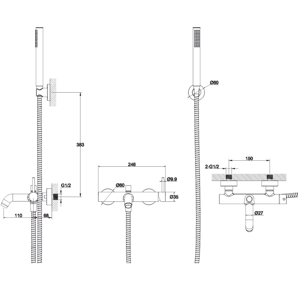 Смеситель для ванны Whitecross Серия Y Y1231GLB (золото брашированное), с душевым комплектом