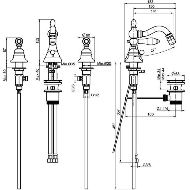 Смеситель на биде Fima Carlo Frattini Herend F5402BR (бронза), с донным клапаном