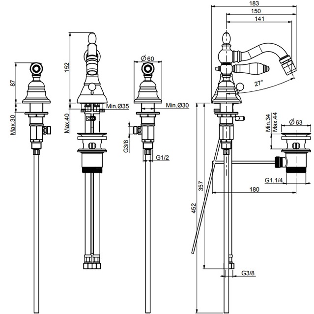 Смеситель на биде Fima Carlo Frattini Herend F5402CBOR (золотой), с донным клапаном