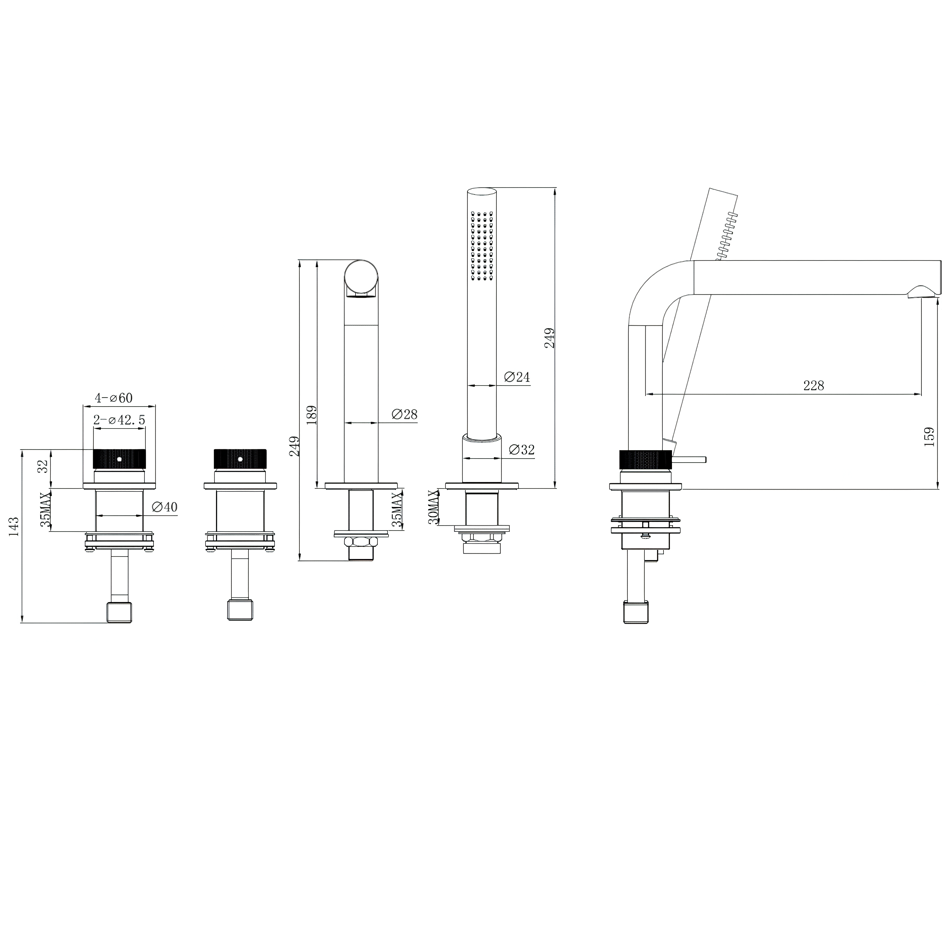 Смеситель на борт ванны Abber Emotion 316 AF8813BST (сталь брашированная)