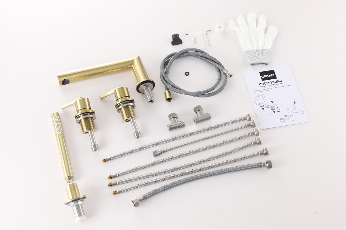 Смеситель на борт ванны Abber Perfekte 316 AF8A13BG (золото брашированное) с лейкой