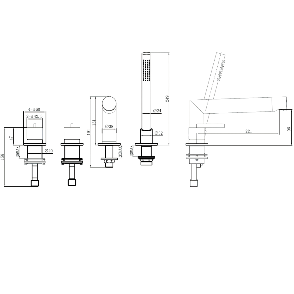 Смеситель на борт ванны Abber Perfekte 316 AF8A13BGG (оружейная сталь брашированная) с лейкой