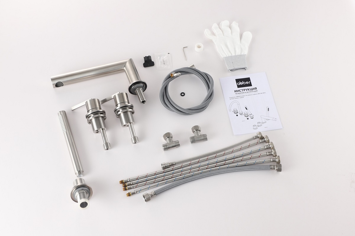 Смеситель на борт ванны Abber Perfekte 316 AF8A13BST (сталь брашированная) с лейкой