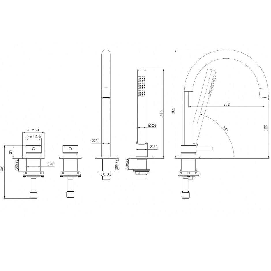 Смеситель на борт ванны Abber Wasser Kreis 316 AF8113BG (золото брашированное)