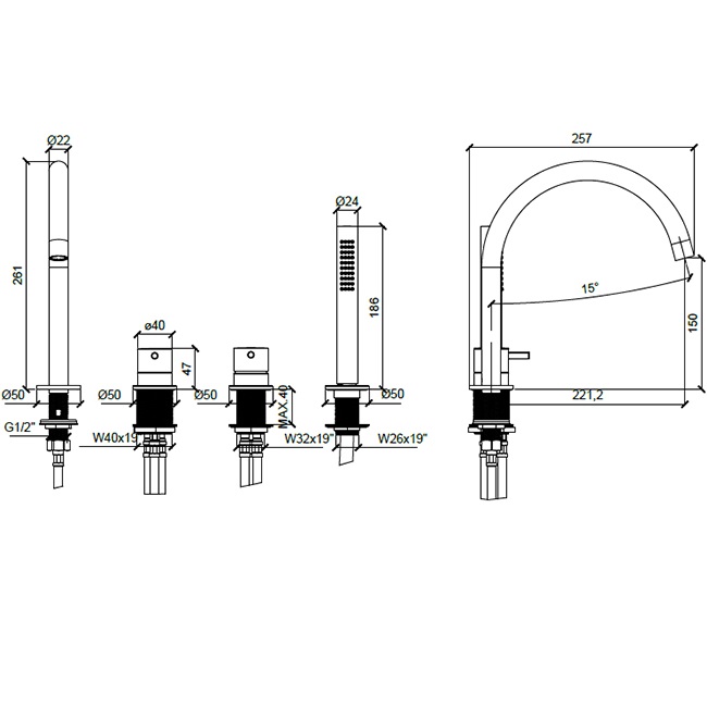 Смеситель на борт ванны Almar E214006.CR (хром)