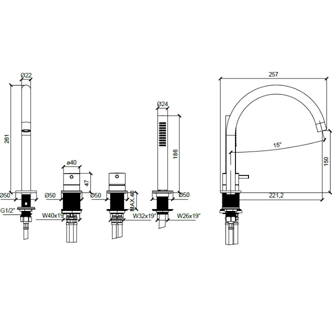Смеситель на борт ванны Almar E214006.NB (никель брашированный)