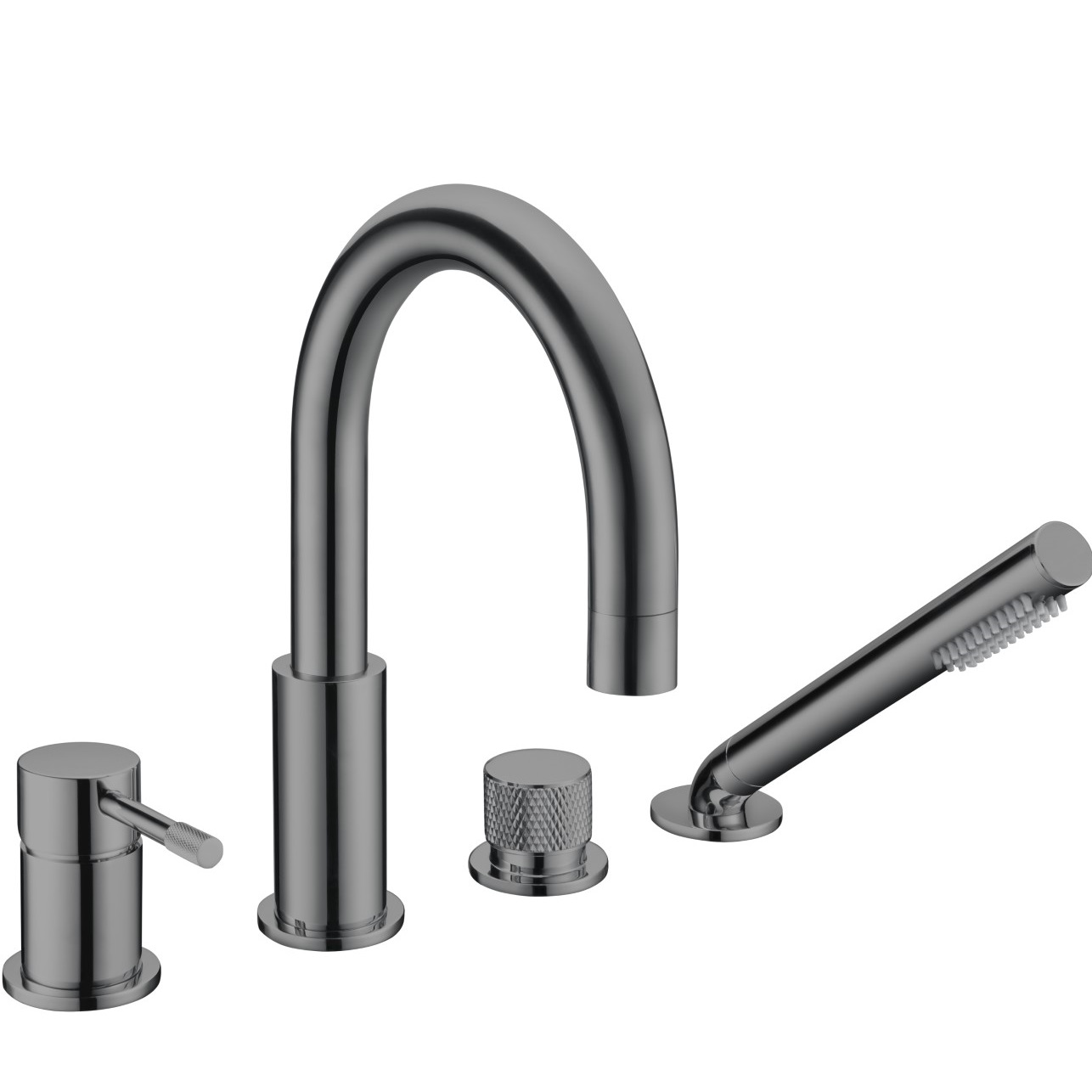 Смеситель на борт ванны Boheme Uno 460-SGM (оружейный металл глянцевый), с изливом