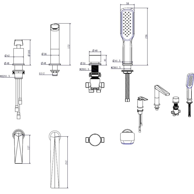 Смеситель на борт ванны Boheme Venturo 370-B (хром, черный матовый), с изливом