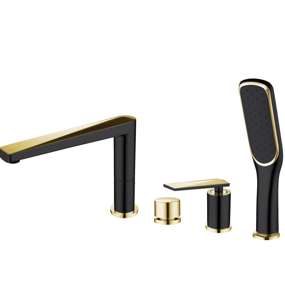 Смеситель на борт ванны Boheme Venturo 380-B (золотой, черный матовый), с изливом